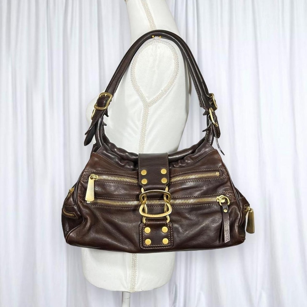 Cesare Paciotti Brown Leather Handbag Gold Hardware Vintage Designer